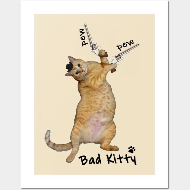 BAD KITTY WEARS A BLACK HAT Wall Art by RawSunArt